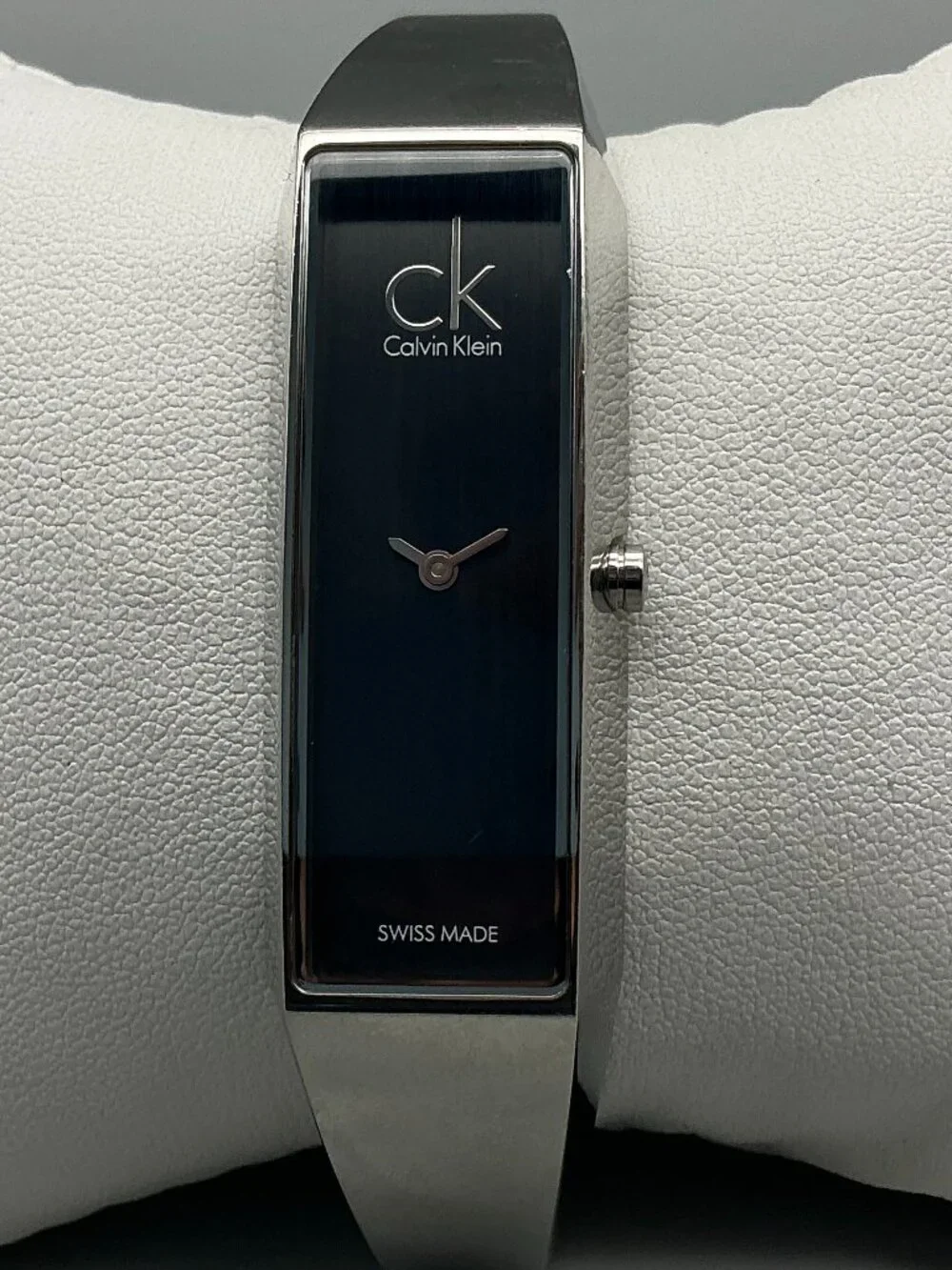 Calvin Klein Women Watch 16mm Stainless Black Rectangle Swiss New Battery 6.5